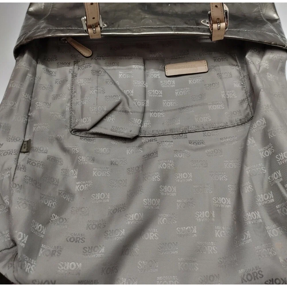 Michael Kors Gray Coated Leather MK Printed Double Handle Tote Bag